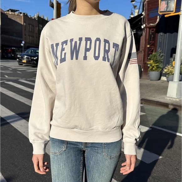 Brandy Melville Tops - Brandy Melville Newport Ivory Crew Neck Sweatshirt Pullover American Flag Patch